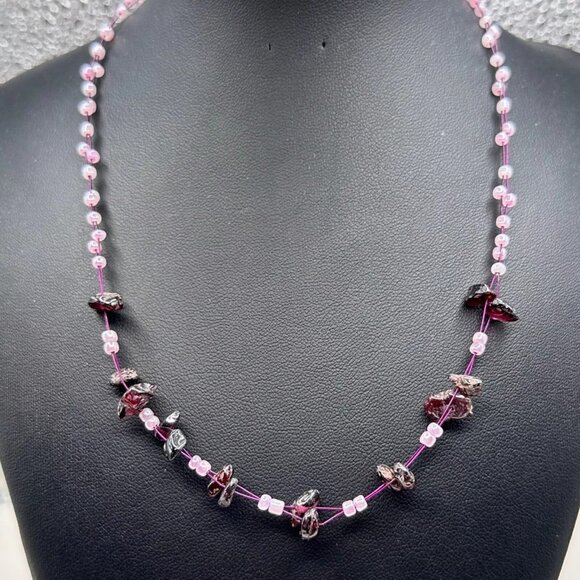 Choker Necklace Lot of 7 Floating Stones Beaded Chip Cord Double Strand 18" - Picture 15 of 16